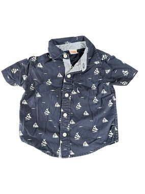 Gymboree Navy and White Sailboat Button-Down Shirt